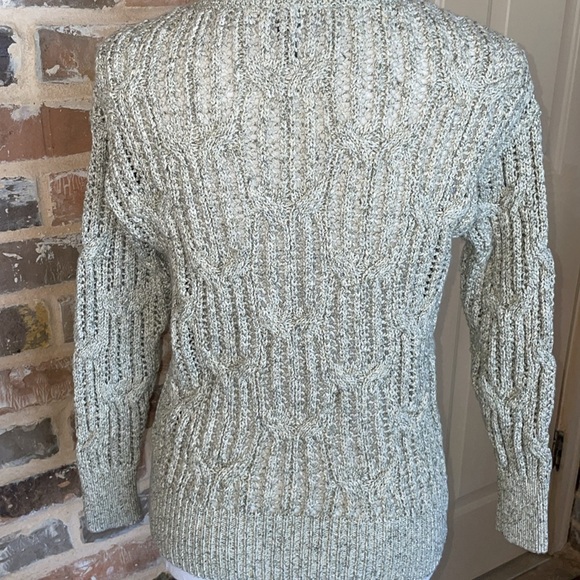 Chunky Cable Knit Open Weave Crochet Sweater Cozy Tan V-Neck Boho Chic Preppy XS - Picture 8 of 14